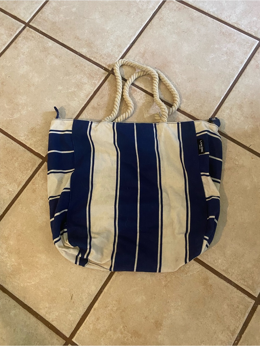 Lancome Navy & Cream Striped Rope-Handle Tote